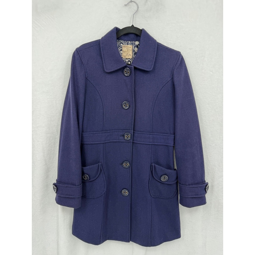 Tulle Eggplant Blue Wool Blend Button Front Peacoat Jacket M Twee Y2K Mod Retro